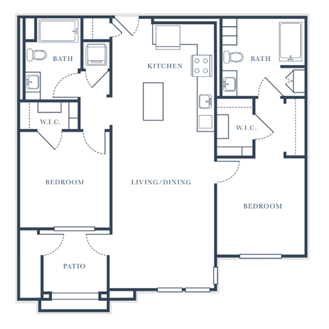 Floor plan for 2 beds, 2 baths, 1132 sqft